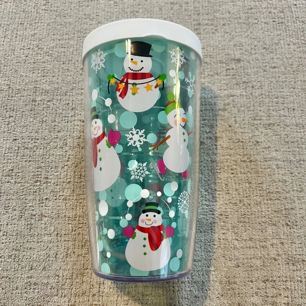 Tervis Tumbler 16oz Insulated Travel Cup Winter Snowmen White Lid Made in USA
